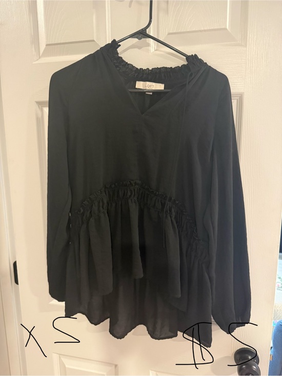 LOFT Tops - LOFT Black Ruffled Peplum Long-Sleeve Blouse